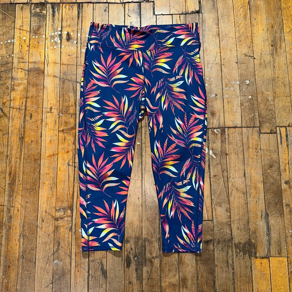 Gapfit Leggings Women's Medium Blue Floral Print Regular Fit Pull On Activewear